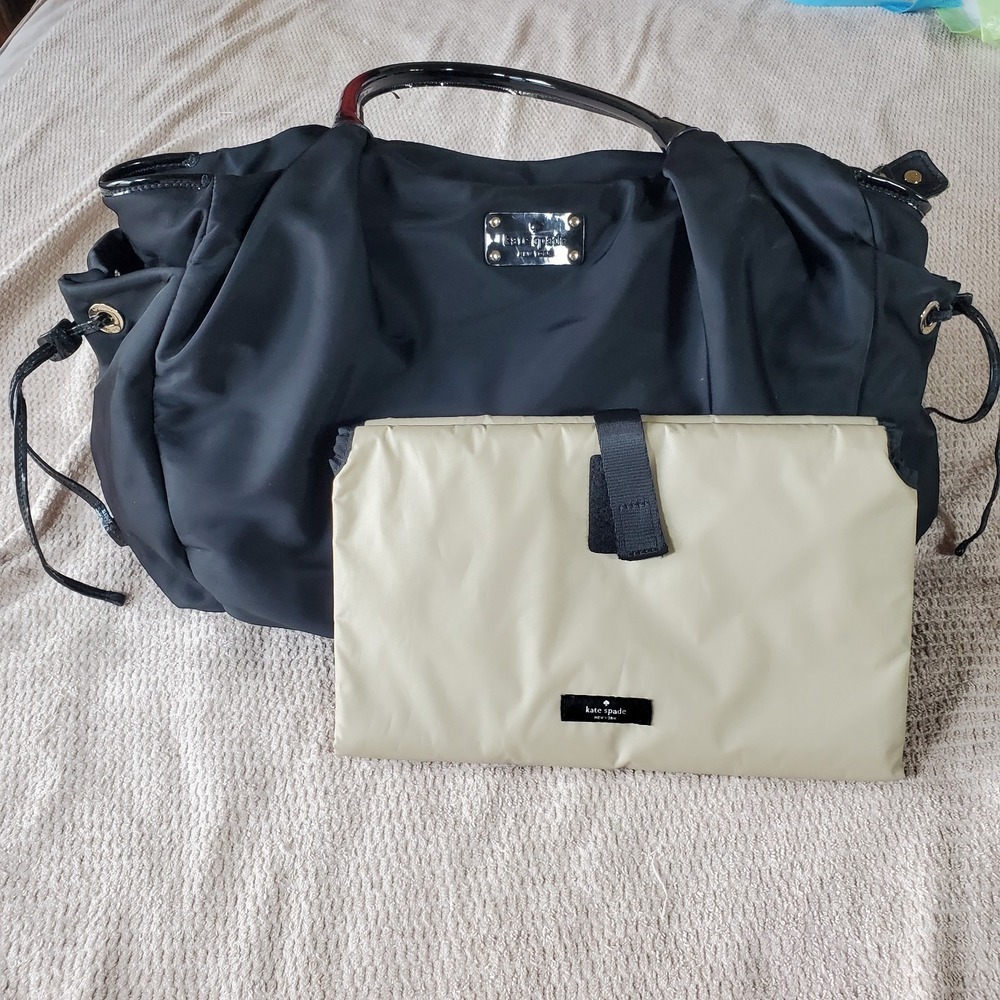 Kate Spade NY Large Tote Shoulder Bag Stevie Black Nylon Diaper Handbag w/pad‎